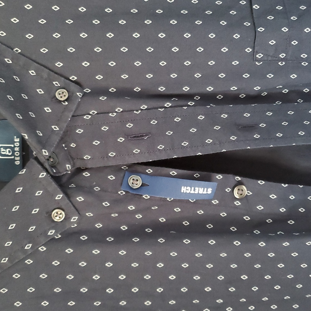 George Men's Dark Navy Diamond Short Sleeve Button Down Shirt, 2XL - Picture 3 of 6